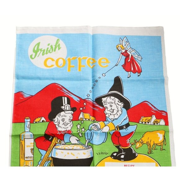 Vintage Souvenir Tea Towel Irish Coffee Recipe 1970s Unused Linen Blend - Picture 2 of 4